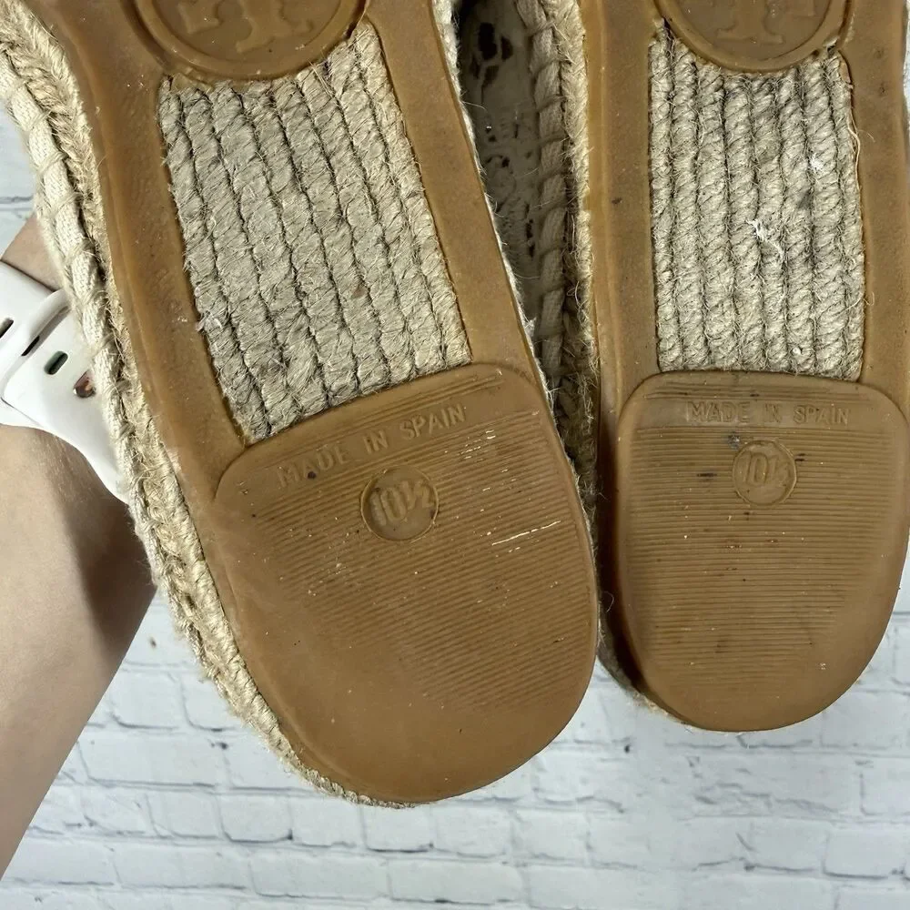 Tory Burch Crochet Lace Espadrilles Women 10.5 Ivory Boho Coastal Cottage Flats